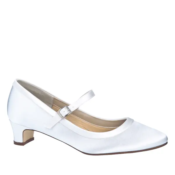 Bequeme Brautschuhe Larissa von Rainbow Club in Weiß aus Satin
