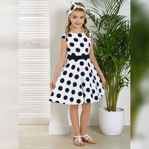 Mädchenkleid Dalary DK-D200 Punkte weiß-blau
