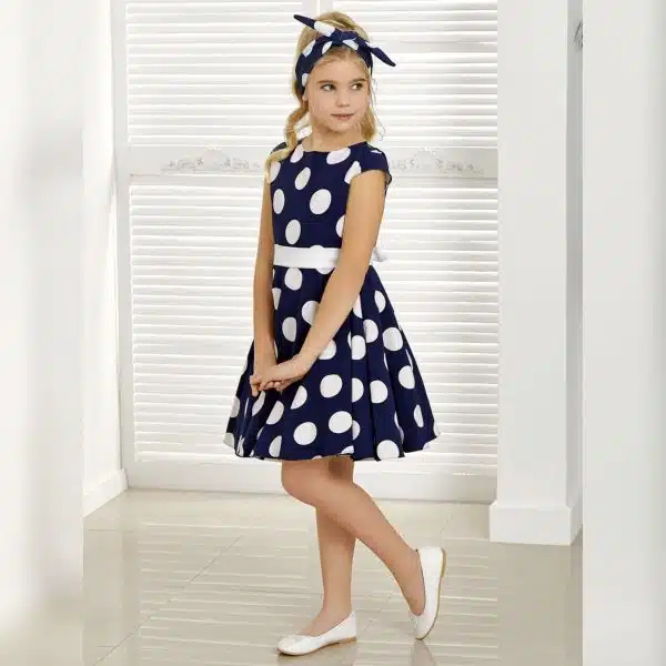 Mädchenkleid Dalary DK-D202 Punkte blau-weiß