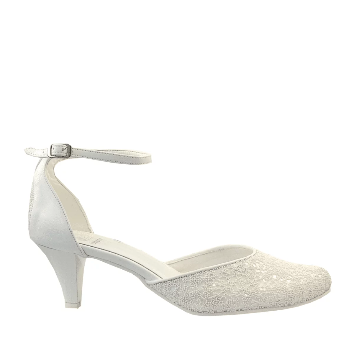 Brautschuhe Satin Kira Weiß mit Perlen