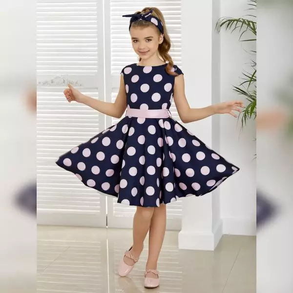 Mädchenkleid Dalary DK-D204 Punkte blau-rosa